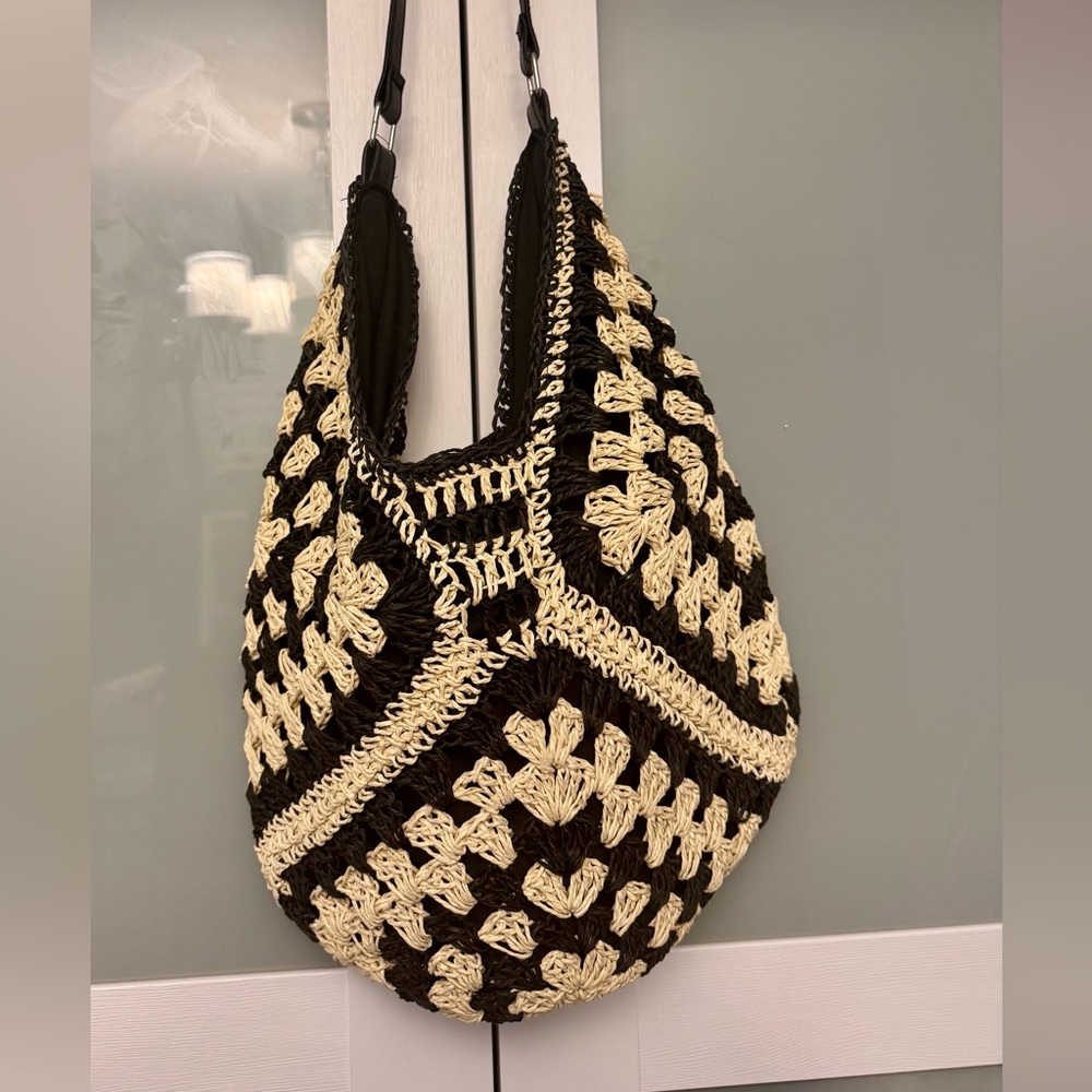 Black and Cream Crochet Women Bag